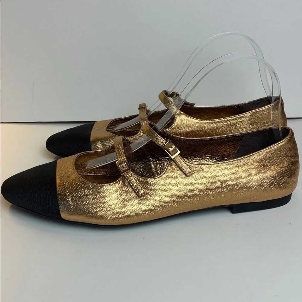 Jeffrey Campbell NEW Satine Double Strap Gold Metallic Mary Jane Flat Size 9.5